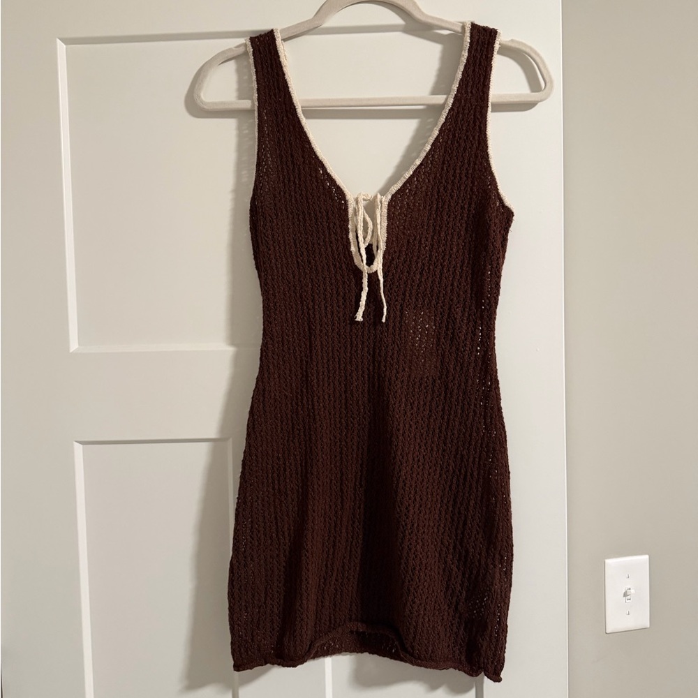 Abercrombie & Fitch Crochet Mini Swim Dress – Brown/Cream – Small (NWT)